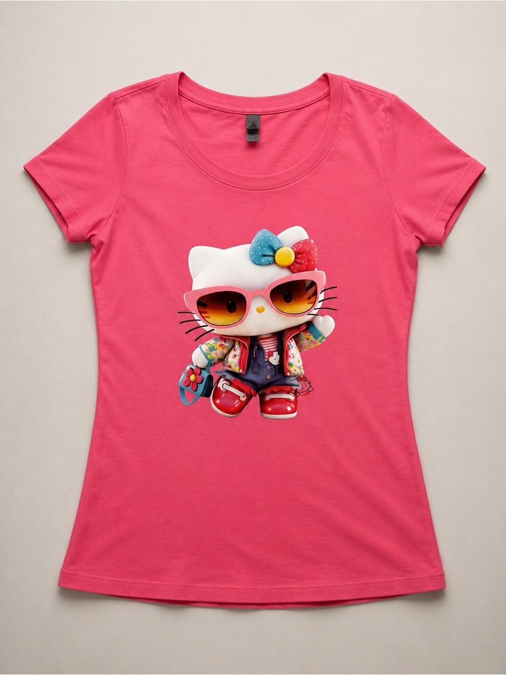 Pink Graphic Hello Cat Short Sleeve Tee